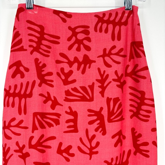 Hyacinth House Cozumel Pink Red Coral Reef Print Fringe Hem Midi Skirt XXS - Picture 10 of 16